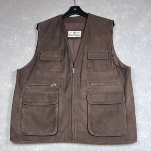 Vtg Siegler & Co Leather Vest Men’s XL Brown Front Zip Up Multi Pockets Tactical